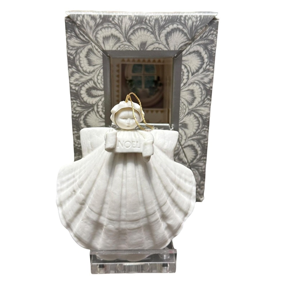 Vintage Margaret Furlong 1992 Noel Angel 3" Bisque Porcelain Shell Ornament Box
